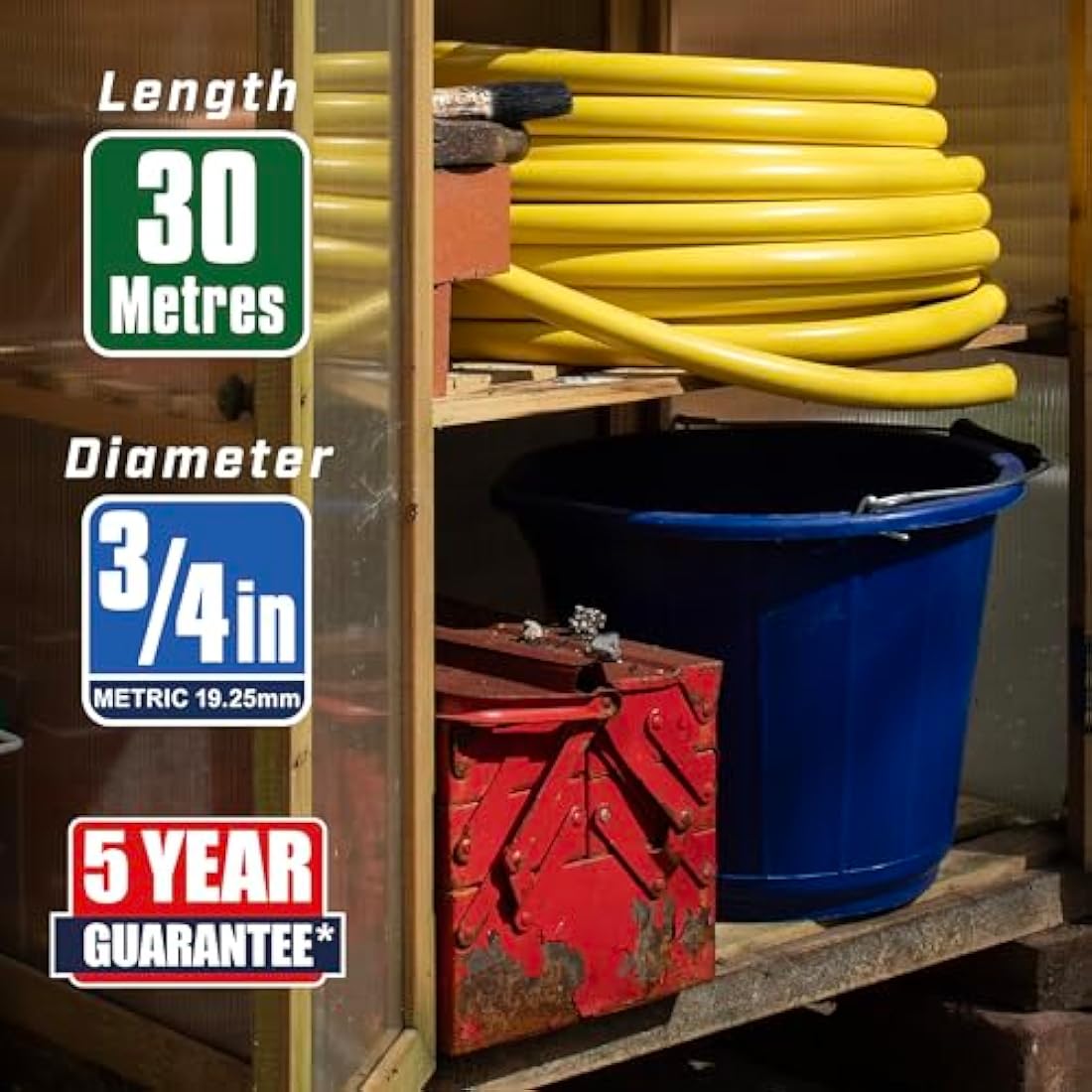 Faithfull Heavy-Duty Reinforced PVC Builders Hose 30M (98ft) 19mm (3/4in) Diameter – 24 Braid Fibre Mesh, Kink & Twist Resistant Hose Pipe