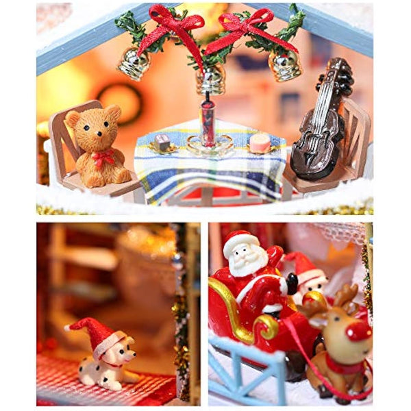 GuDoQi DIY Miniature House Kit with Music, Wooden Dollhouse with LED Light, Mini House Model to Build for Adults, Great Handmade Crafts Gift Idea for Christmas