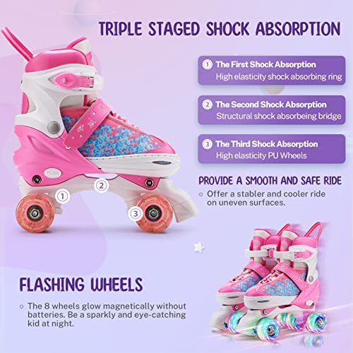 Gonex Adjustable Roller Skates,4 Light up Wheels and Sizes Adjustable Quad Skate for Indoor Outdoor for Girls Women Kids Beginner