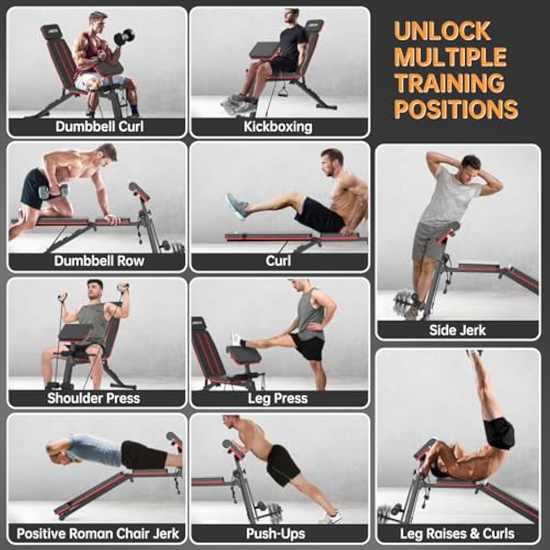 JOROTO Weight Bench Adjustable, Foldable Workout Bench Press, 350KG Load Strength Training Benches for Home Gym Full Body Workout, Roman Chair Dumbbell Bench