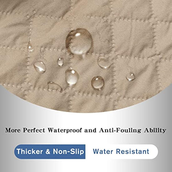 XINEAG Quilted Sofa Covers 2 Seater, Water Resistant Loveseat Covers Sofa Slipcovers with Pockets, Non Slip Sofa Cover for Dogs Pets, Washable Furniture Protector with Elastic Strap (Loveseat, Khaki)