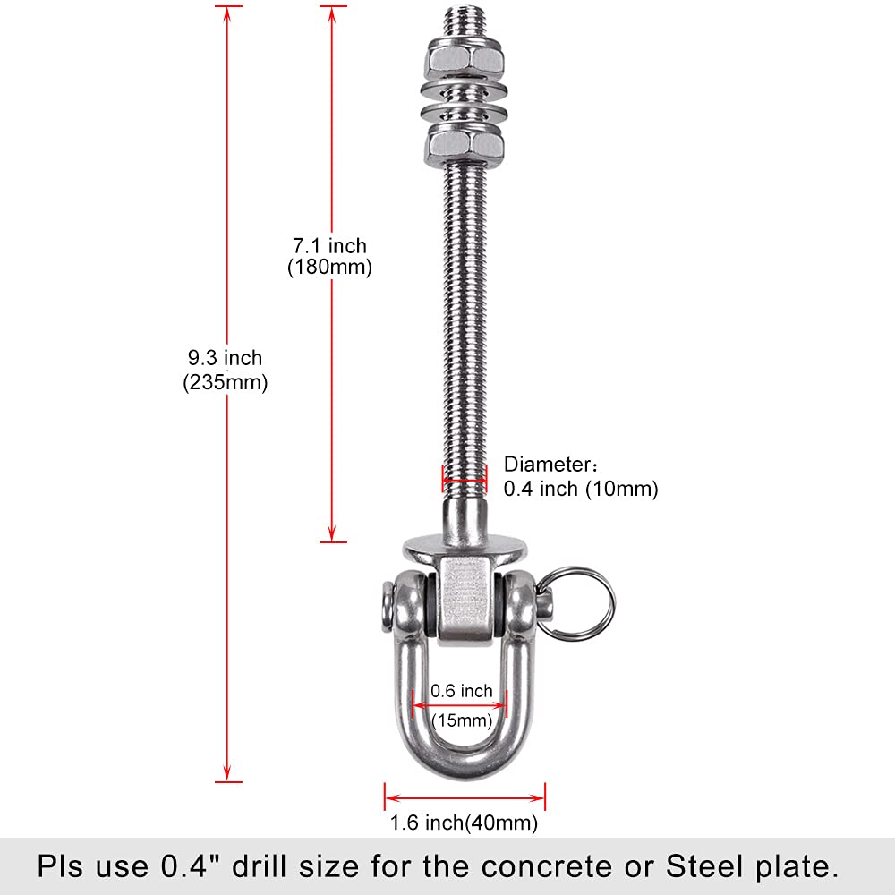 SELEWARE Heavy Duty Swing Hooks, 6 Pcs Antirust Stainless Steel Beam Hanger For Wood and Steel Beam Yoga Hammock Chair Porch Swing Sets Seat, 1800LB