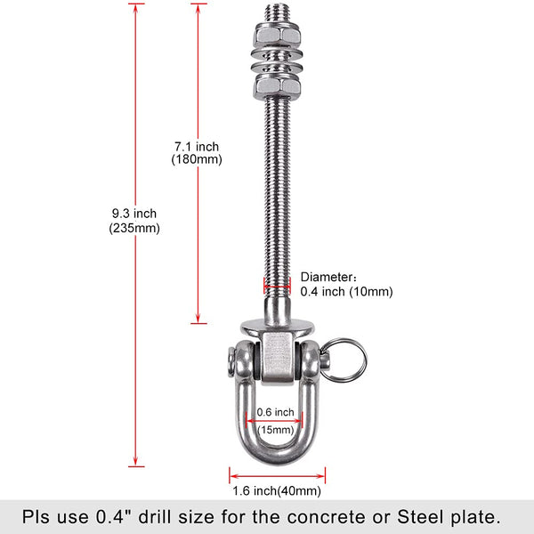 SELEWARE Heavy Duty Swing Hooks, 6 Pcs Antirust Stainless Steel Beam Hanger For Wood and Steel Beam Yoga Hammock Chair Porch Swing Sets Seat, 1800LB