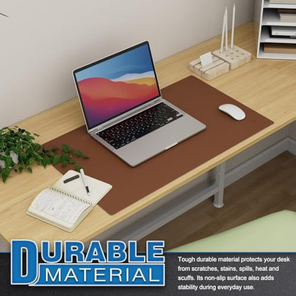 K KNODEL Small Office Leather Desk Mat, Mouse and Keyboard Pad, Computer and Laptop Mat, Desktop Protector and Cover, Writing Pad and Blotter (60x35cm, Brown)