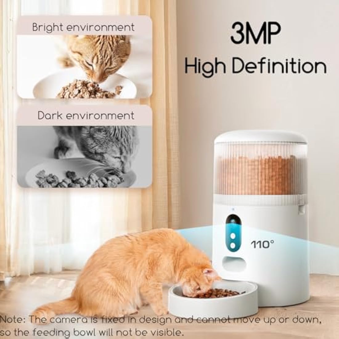 Faroro Automatic Cat Feeder with Camera, 3MP HD Video with Night Vision, 5G/2.4G WiFi Cat Feeder with APP Control, 2-Way Audio, Low Food Sensor, Motion Alerts for Cats and Dogs