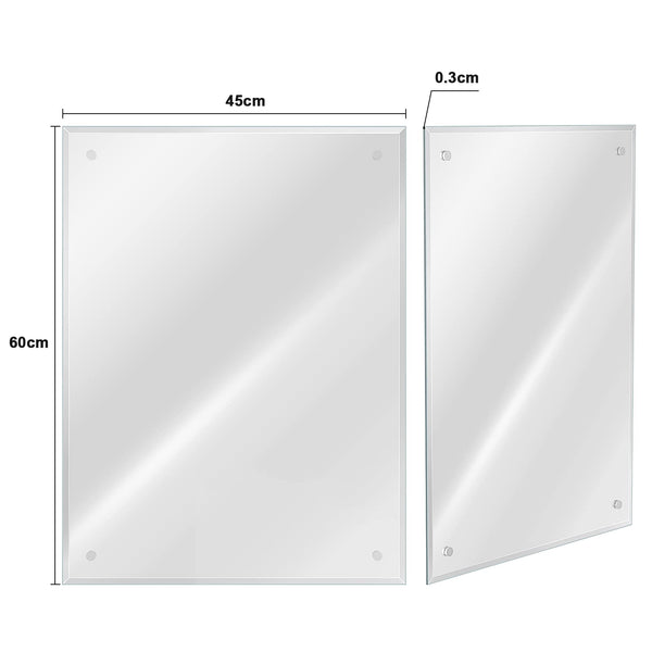 Dripex 60 x 45cm Frameless Rectangle Mirror, Wall Mounted Bathroom Mirror with Bevelled Edge & Pre-Drilled Holes, Horizontal or Vertical Hanging for