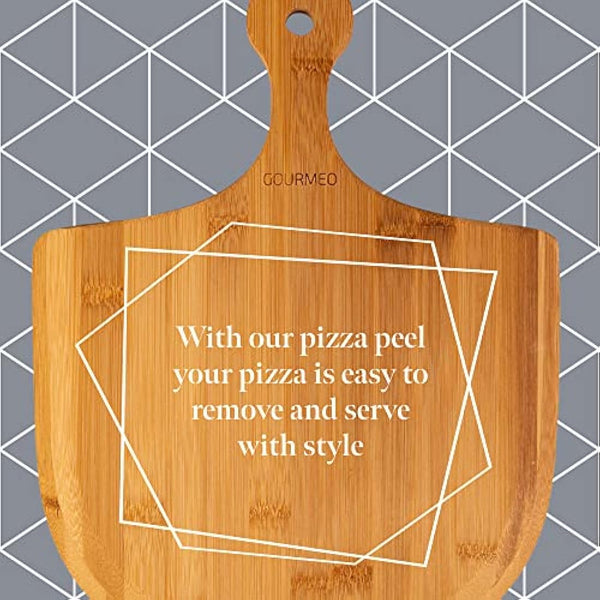 GOURMEO Pizza Stone Kit w/Bamboo Wood Paddle - 38x30cm - Cordierite Pizza Stones for Oven & BBQ - Even Heat Distribution