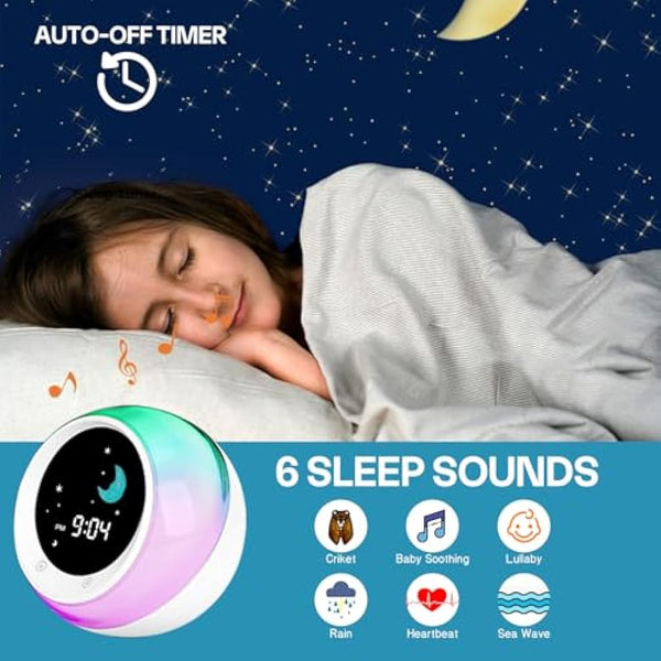 I·CODE Sun & Moon Rise Kids Alarm Clock, Children's Sleep Trainer, Sleep Sound Machine, Wake Up Light & Night Light, Teach Kids Day & Night