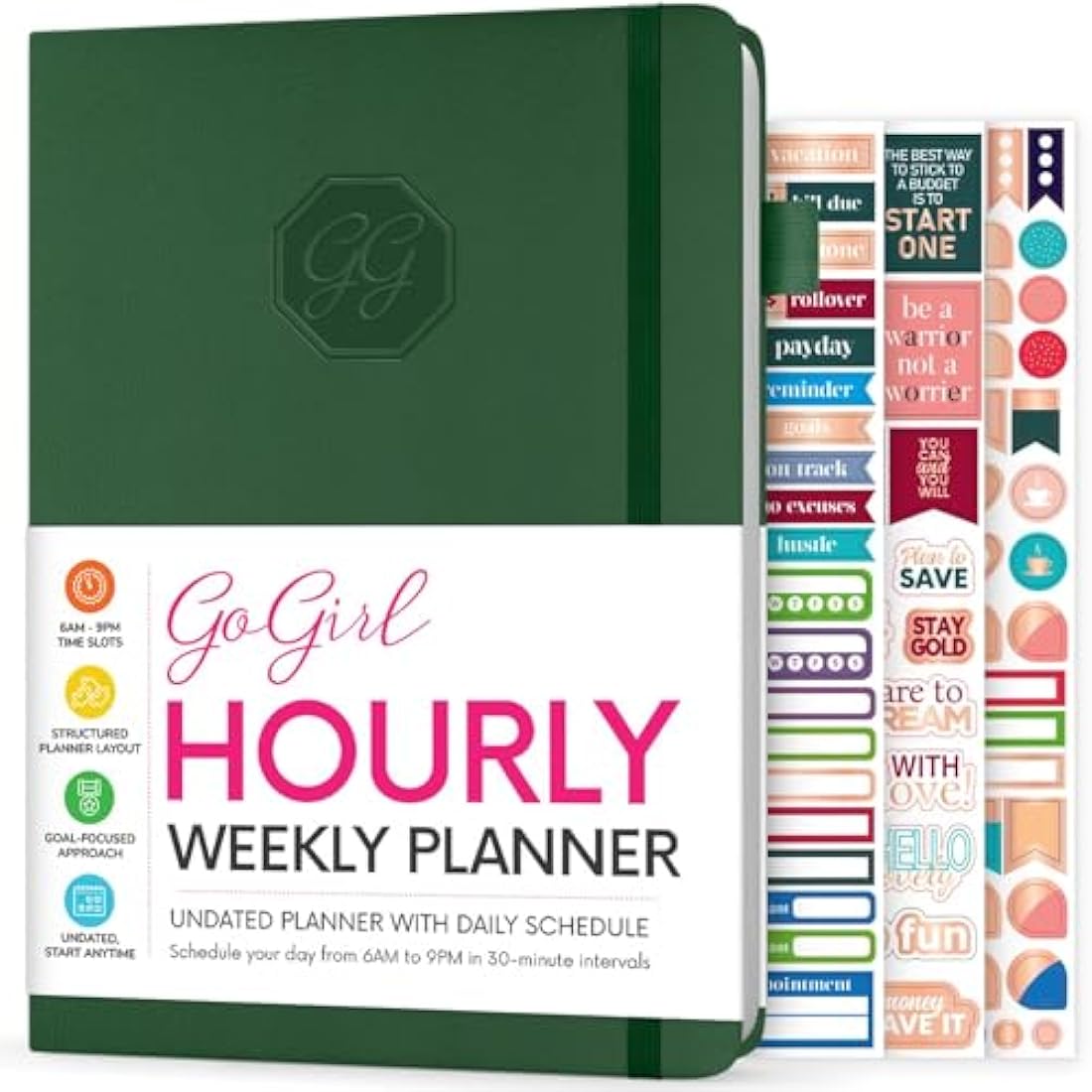 GoGirl Weekly Schedule Planner – Hourly Work & Life Planner with Time Slots – Vertical Agenda Organizer for Daily Productivity, A5 (Forest Green)