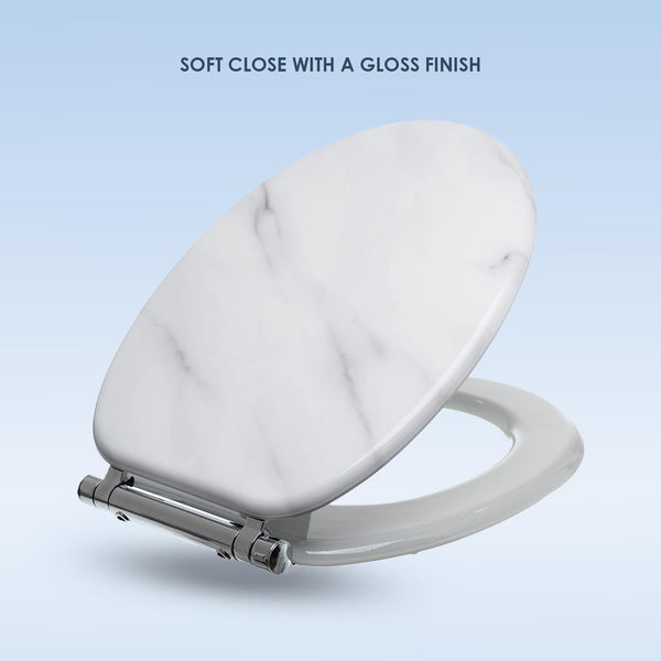 AQUALONA® Luxury Soft Close Toilet Seat - Moulded Wood - Stainless Steel Slow Close Hinges - Click, Lift & Clean Technology (Bamboo Toilet Seat)