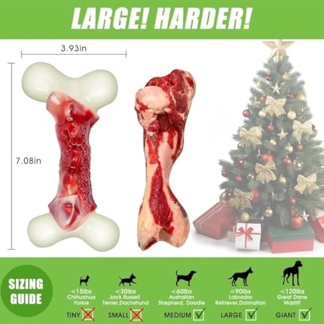 2TRUL Dog Toys for Aggressive Chewers, Indestructible Dog Toys for Large Dogs, Real Bacon Flavored, Dog Bones for Medium/Large Breed Dogs, Dog Chew Toys to Keep Them Busy