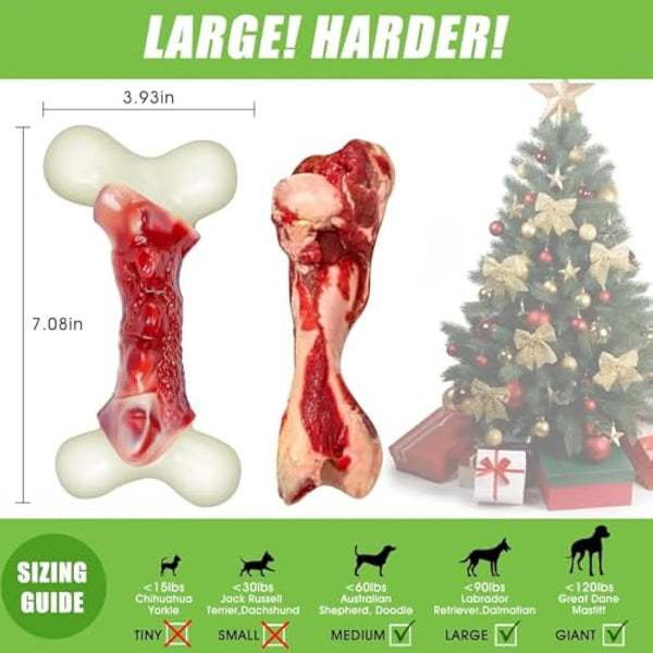 2TRUL Dog Toys for Aggressive Chewers, Indestructible Dog Toys for Large Dogs, Real Bacon Flavored, Dog Bones for Medium/Large Breed Dogs, Dog Chew Toys to Keep Them Busy