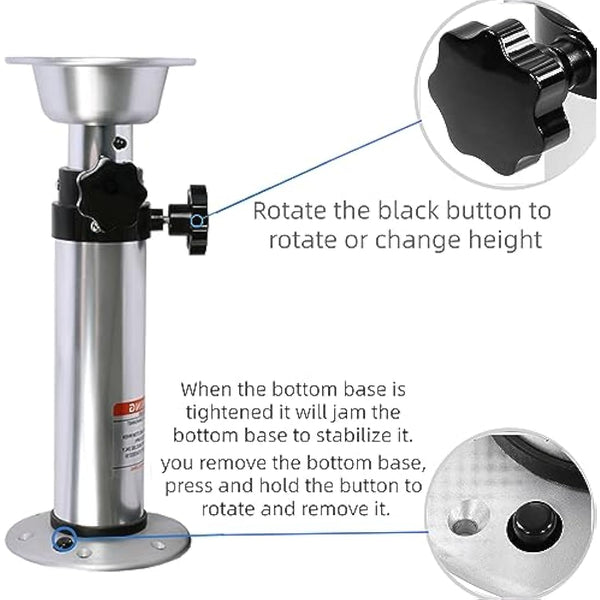 HWHongRV Campervan Table Leg Boat Table Pedestal 3 Levels Adjustable 17-28 Inch Height Range Aluminum Alloy Table Legs Stand Base Telescoping Mount Frame for Campervan Marine Boat Marine Yacht