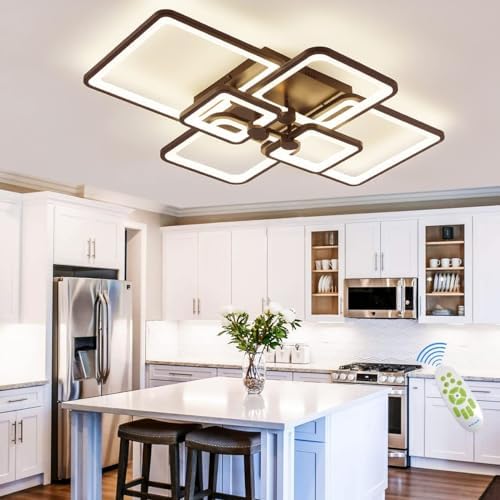 HIHIHOMY Ceiling Light Dimmable, Modern LED Black Living Room Lamp 78 W 6 Rectangle Geometric Living Room Ceiling Light Multifunctional Ceiling Lighting for Bedroom, Office, Balcony [Energy Class F]