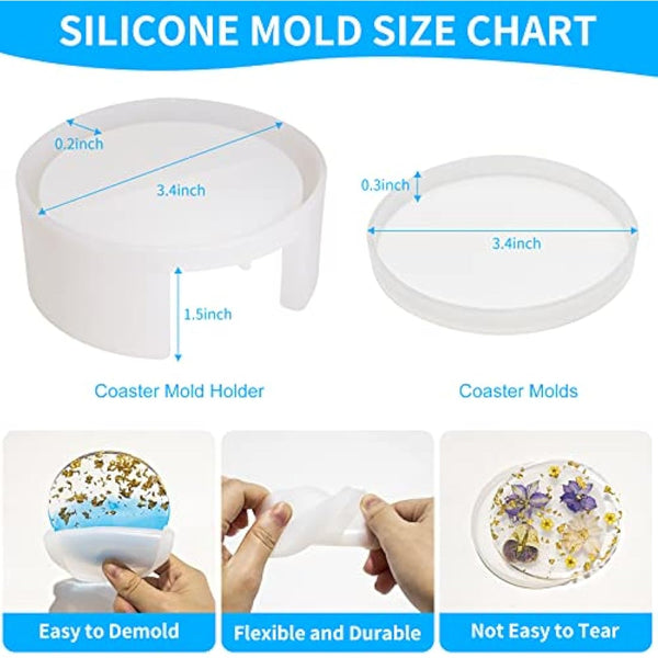 JDiction Epoxy Resin Coaster Kit - 16oz/ 474ml Crystal Clear Epoxy Resin Kit with Coaster Molds and Holder, Resin Pigment, Resin Glitter, Gold Flakes, Epoxy Resin Starter Kit for Jewelry DIY Coasters