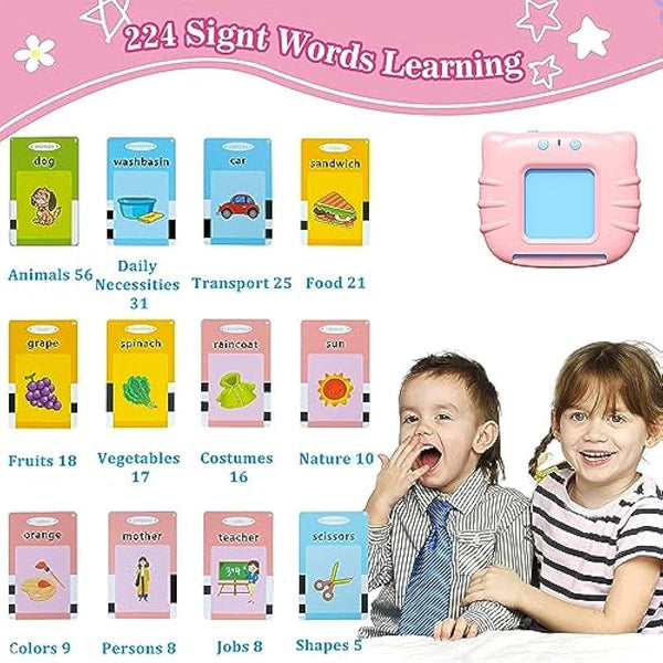 GUYUCOM Girls Toy Talking Flash Cards for 2,3,4 Years Old Kids, British Accent Speech Therapy Toys for Children, Autism Sensory Toddler Gifts with 112 Talking Flash Cards (Pink)