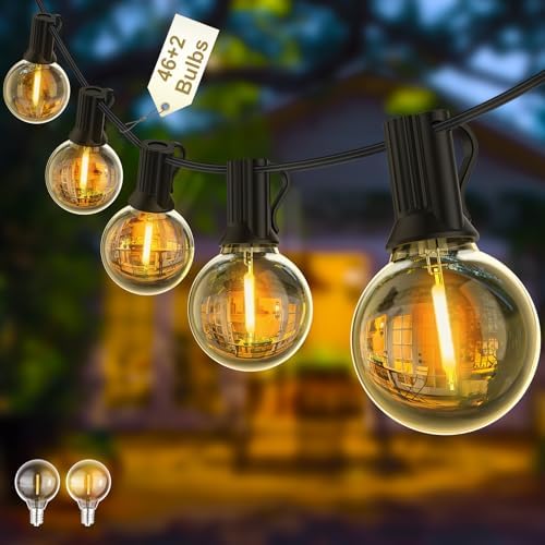 Yuusei Festoon Lights Outdoor Lights, 125FT/38M Garden Lights Mains Powered, IP45 Waterproof String Lights, 46+2 G40 LED Shatterproof Bulbs for Outside Fence Patio Gazebo Party Pergola