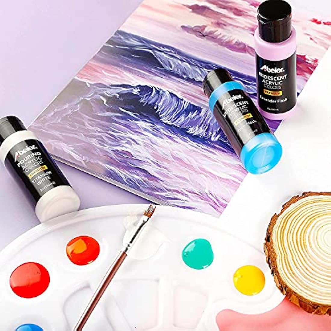 ABEIER Iridescent Acrylic Paint, Set of 18 Chameleon Colours, 2 oz/60ml Bottles, Colour Shifting, Non-Toxic, High Viscosity, Blendable, Paints on Rocks Crafts Canvas Wood, Fabric, Ceramic & Stone