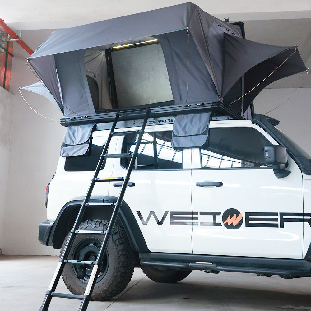 WEIER Vehicle Car Rooftop Tent - For Car / RV / Pickup / Van / Camper / 4x4 + Ladder + 7cm Mattress + Light + Shoe Bag