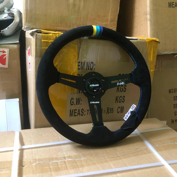 14Inch JDM Racing Greddy Steering Wheel JDM Rally Drift Suede Leather Greddy Steering Wheel Volantes For VW BMW Toyota Honda