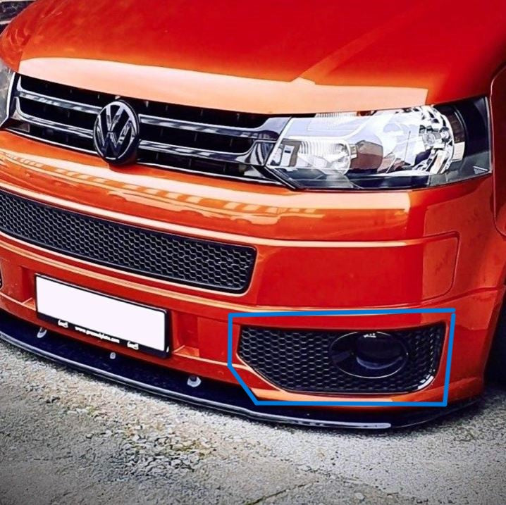 For VW T5 .1 Transporter Honeycomb Sportline Front Spoiler Foglight Trims (Matte Black)