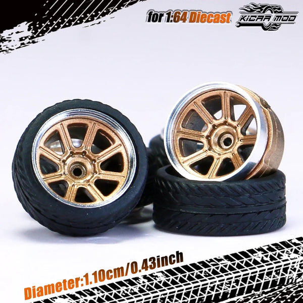 Kicarmod 1/64 Model Car ABS Wheels with Rubber Tire Rivet Axle Metal Rims Diameter 11mm Refitting Parts For Model Car Hot Wheels