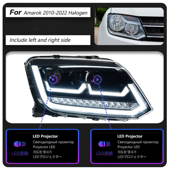 Pair LED DRL Lightbar VW AMAROK Hella 5 Lens Hid H7 Headlights LHD or RHD