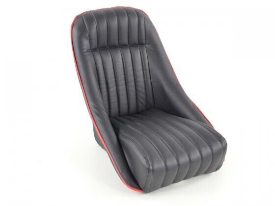 FK Pair Classic Retro Kit Car Bucket Sports Seats - Black Red Piping + slides