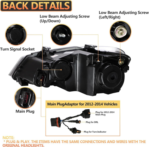 UK RHD VLAND VW Polo MK5 6R 6C 09-17 LED DRL D2H Xenon Headlights Not 1.2 TSI/R