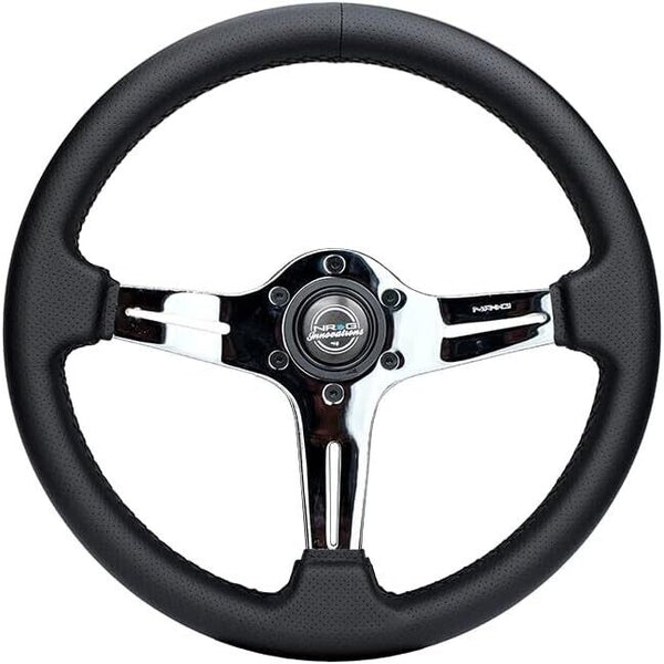 NRG Innovations Univ 350mm Leather Steering WHEEL Light Weight CHROME Car Sim