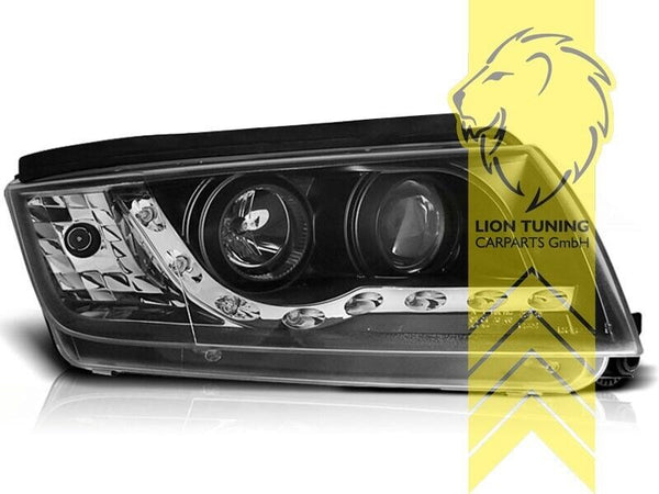 LT Pair LED DRL Lightbar Halo Ring Headlights Skoda Fabia 1 6Y 2 3 5 00-07 black