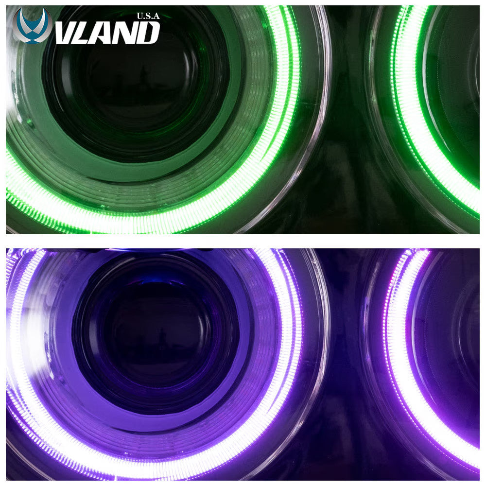VLAND EU Pair Dodge Challenger 08-14 LED DRL RGB Colour Halo Headlights LHD