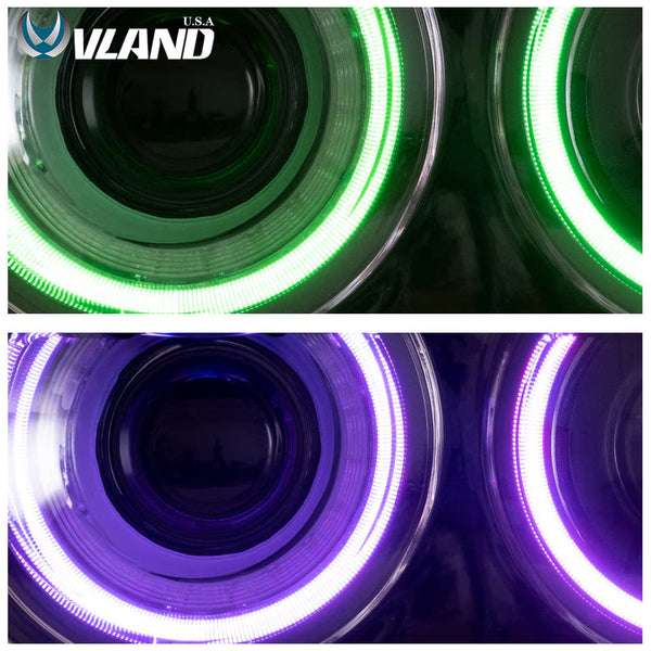 VLAND EU Pair Dodge Challenger 08-14 LED DRL RGB Colour Halo Headlights LHD