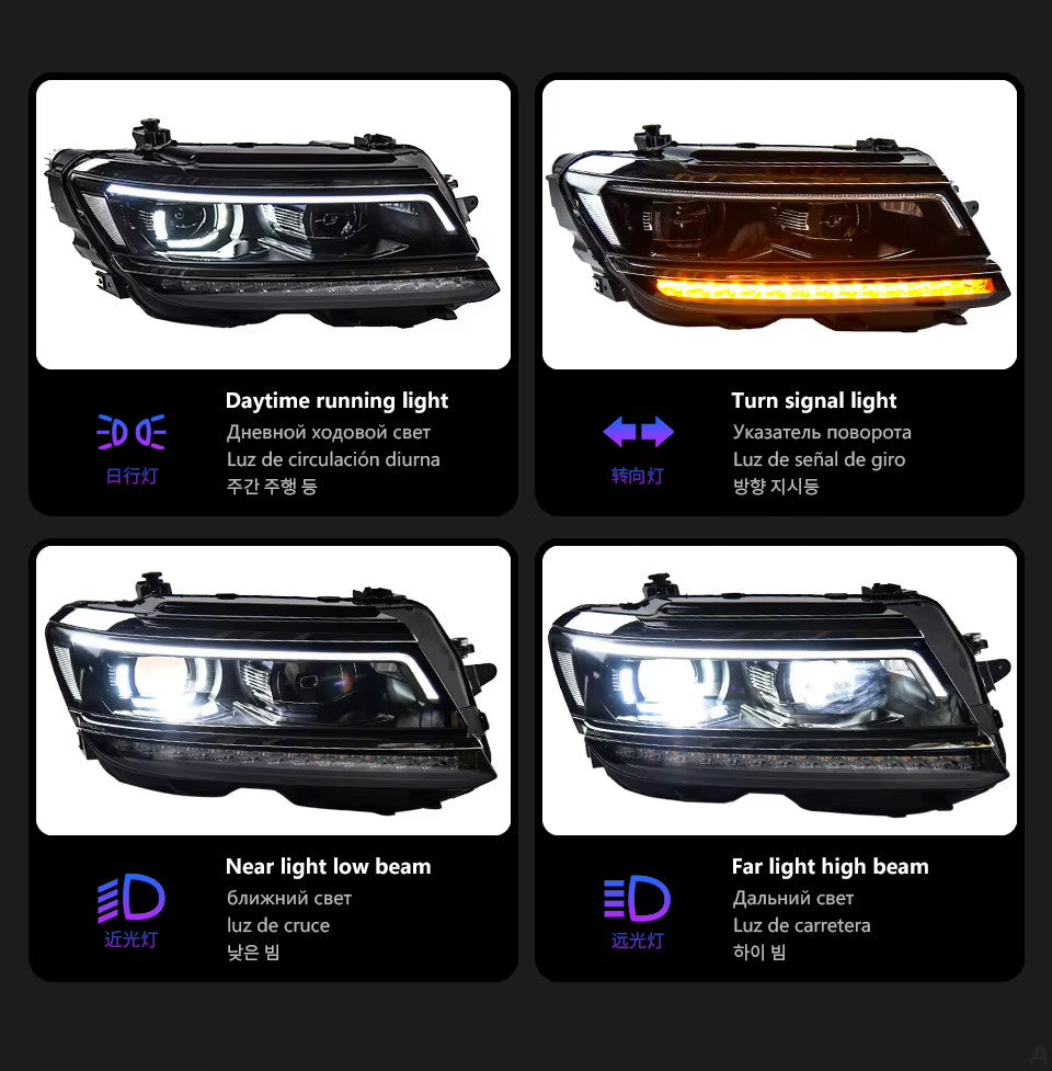 AKD Pair 17-21 VW Tiguan LED DRL Dynamic Lightbar Headlights LHD