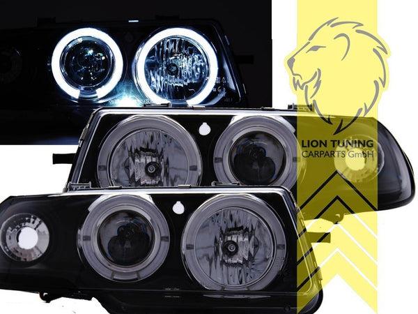 LT Pair LED DRL Angel Eye Headlights Opel Vauxhall Opel Astra F 91-94 Black LHD