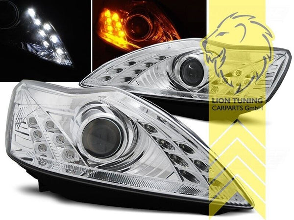 LT LED DRL Angel Eye Projector Headlights Ford Focus 2 MK2 08-11 Chrome LHD