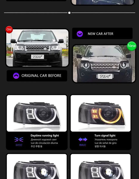 TYPY Pair 10-15 Land Rover Freelander 2 LED DRL Dynamic Headlights LHD