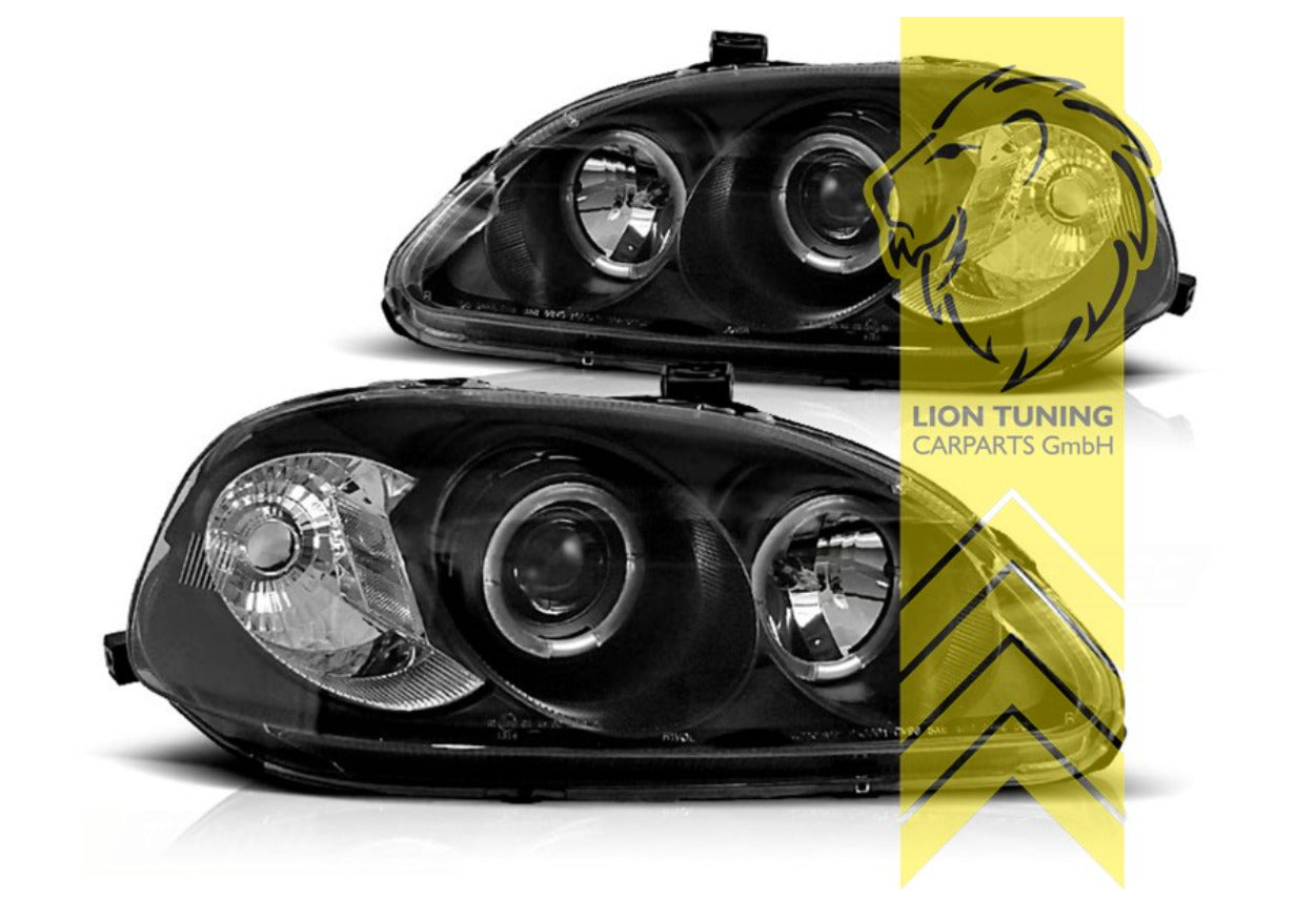 LT Set LED Angel Eye Halo Ring Headlights Honda Civic 6 MK6 HB Coupe Saloon LHD