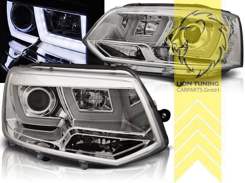 UK STOCK - LT Pair LED DRL Lightbar Headlights VW T5 09-15 Bus Facelift U-Tube chrome LHD