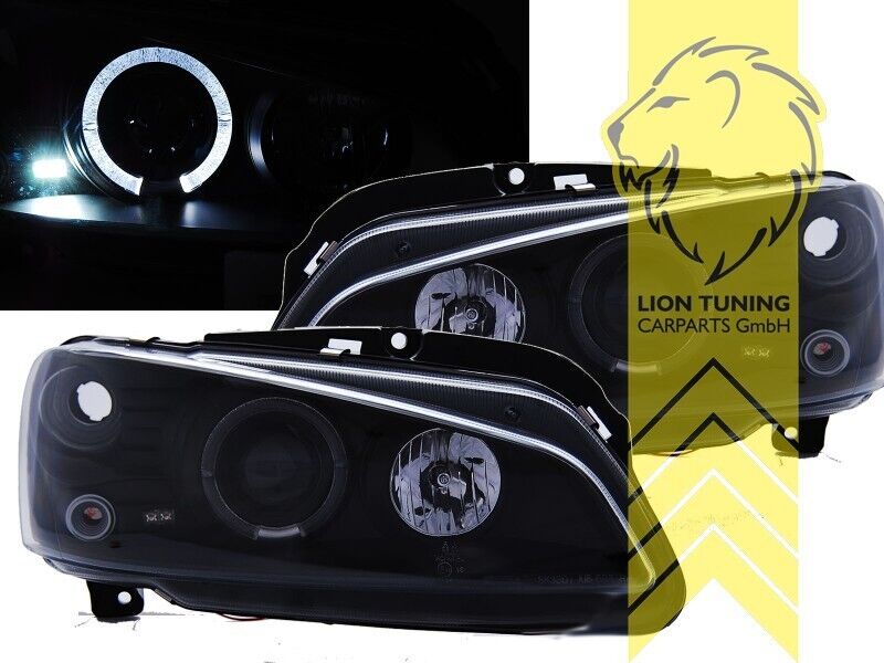 LT LED DRL Angel Eye Halo Ring Headlights Peugeot 106 2 Type 1 96-04  black LHD