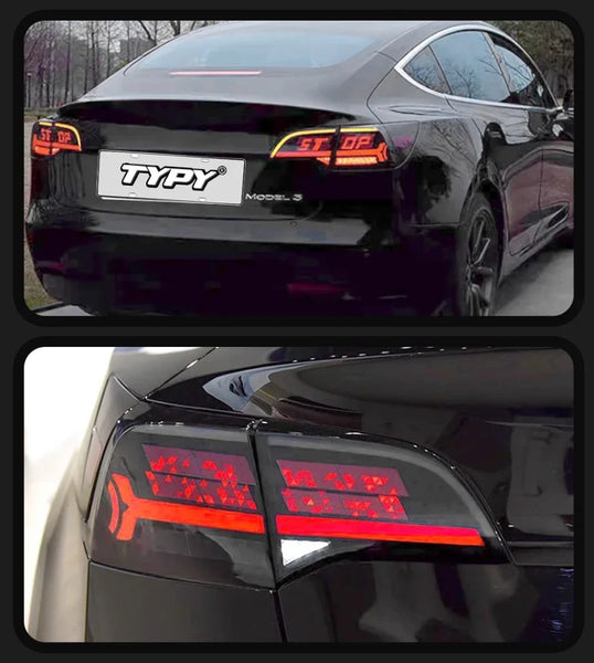 TYPY Pair Tesla Model 3 Y LED DOT MATRIX Stop TEXT Dynam Rear Lights Tail LHD