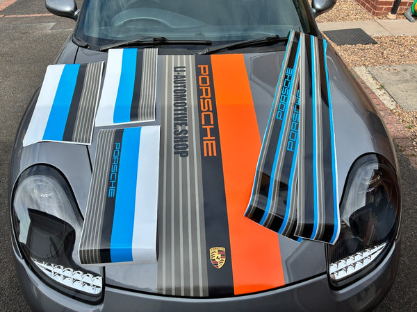 2x VINYL SIDE STRIPES - PORSCHE 986 987 996 911 CAYMAN BOXSTER Black Blue Grey
