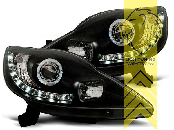 LT LED DRL Angel Eye Halo Ring Headlights Peugeot 107 black 05-12 LHD