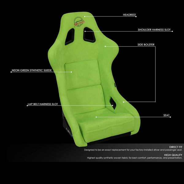 UK STOCK NRG PRISMA x1 Universal Sports Bucket Seat Green Alcantara LARGE FB