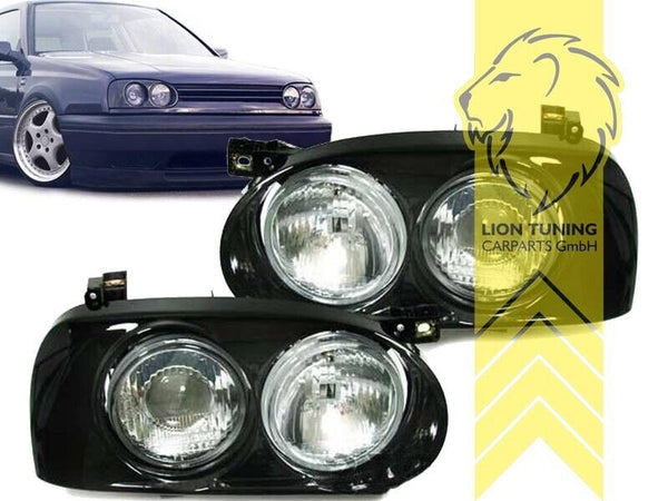 LT Pair H1 / H3 Halogen DE Double Dual Twin Headlights VW Golf 3 MK3 black LHD