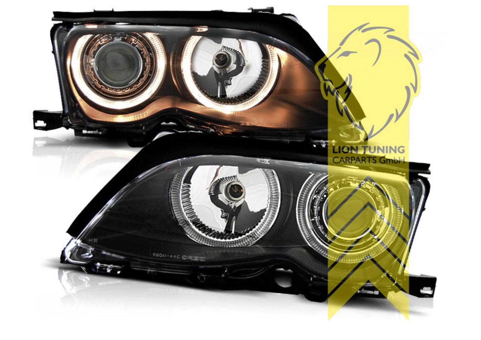 LT LED DRL DEPO Eye Halo Ring Headlights BMW E46 sedan touring 01-05 black LHD