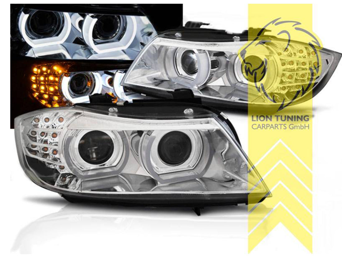 LT Pair LED DRL Halo XENON + AFS Headlights BMW E90 Sedan E91 Touring chrome LHD