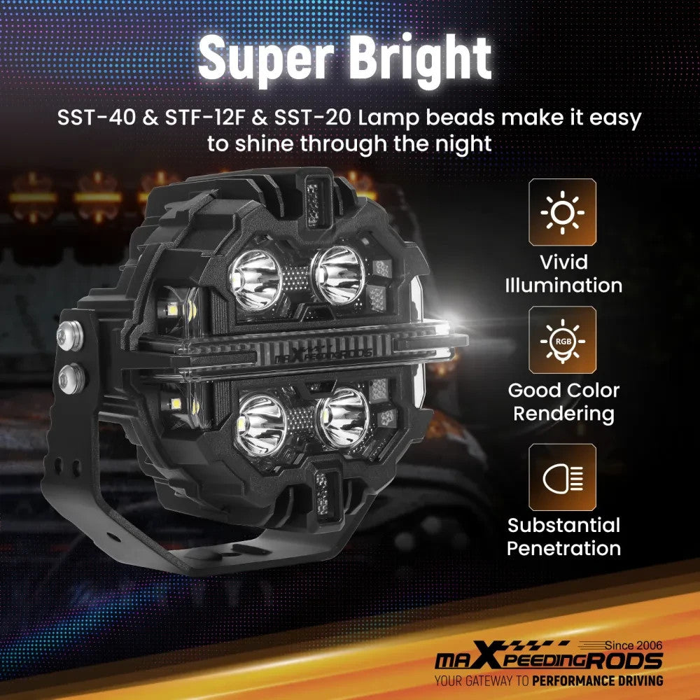 MXPR 5" 212W LED Headlights Fog Lights Spot Beam RGB DRL Round Pod Lamps