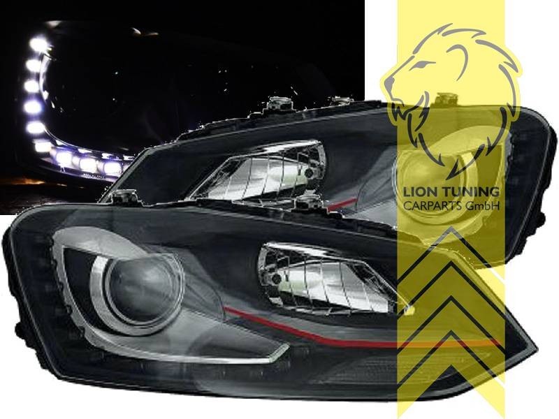 LT LED DRL Halo Lightbar Headlights VW Polo 6R 6C GTI H7 09-17 black Red LHD