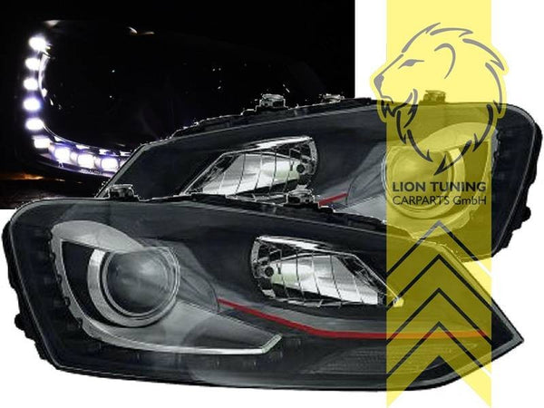 LT LED DRL Halo Lightbar Headlights VW Polo 6R 6C GTI H7 09-17 black Red LHD